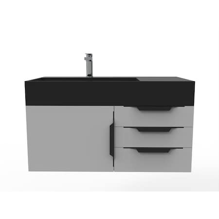 Castello Usa Amazon 36" Wall Mounted Gray Vanity With Black Top And Black Handles CB-MC-36G-BL-2056L-BL